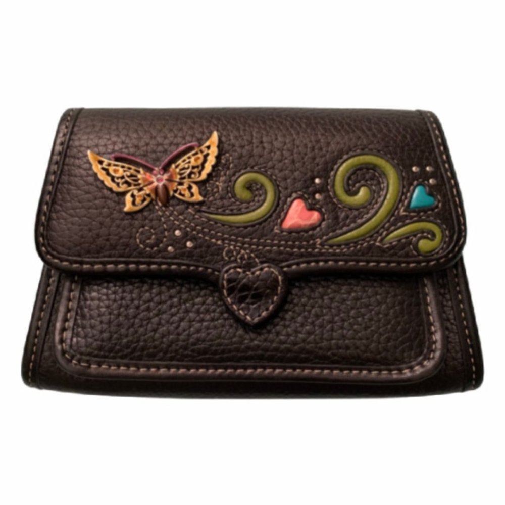 Brighton Butterfly & Hearts Mini Organizer Leather Crossbody Wallet - Picture 2 of 11